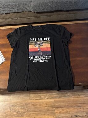 Source Unknown Black Graphic Tee with Retro Cat Print